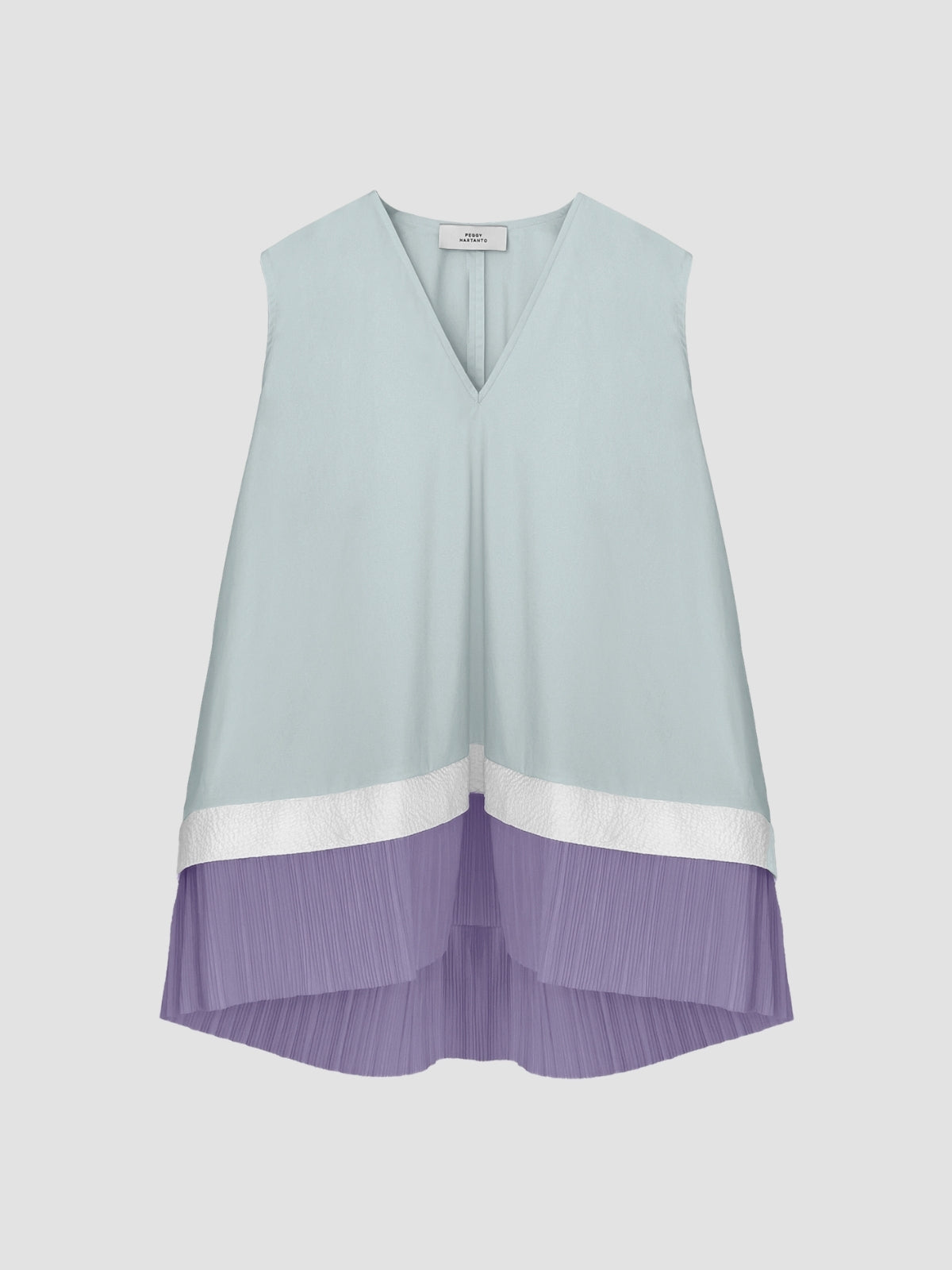 Sky blue Mikoshi blouse with lavender pleats
