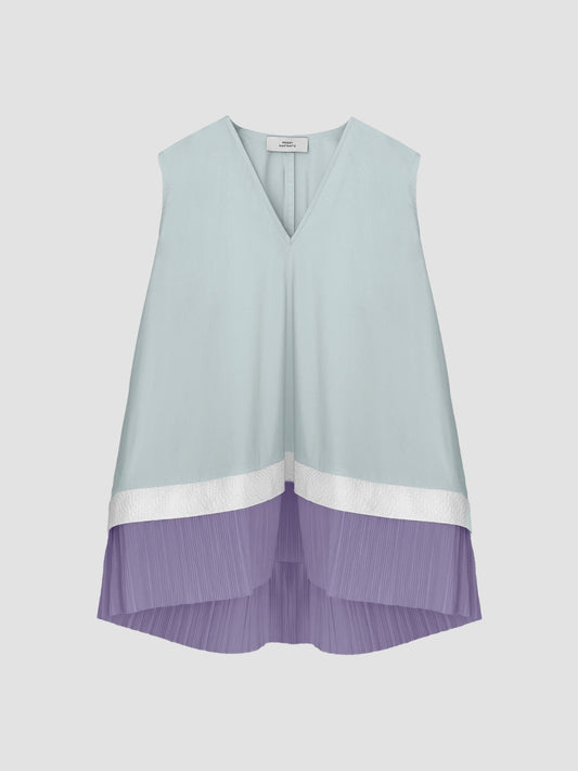Sky blue Mikoshi blouse with lavender pleats