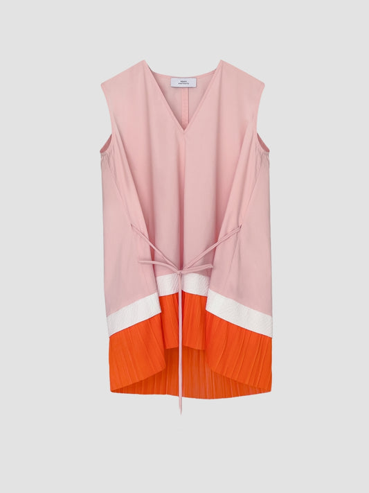 Mikoshi Top In Coral Pink With Orange Pleats