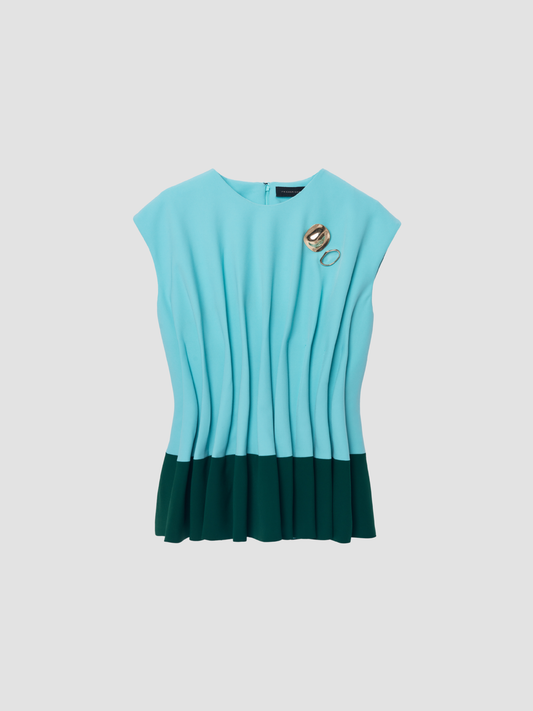 Cadet Blue & Sacramento Two-Tone Pleated Top