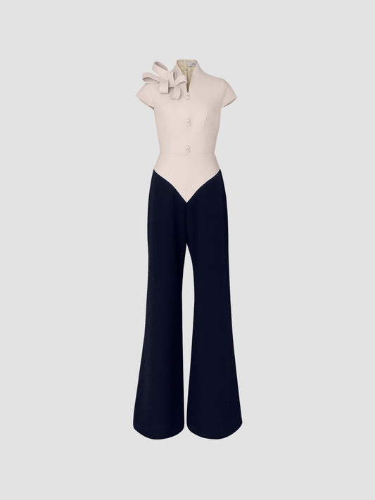 Bone white-dark blue Kushi jumpsuit