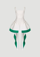 Kabuki Dress In Crincle White/ Emerald Green