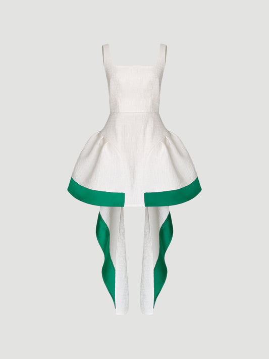 White-emerald green Kabuki mini dress