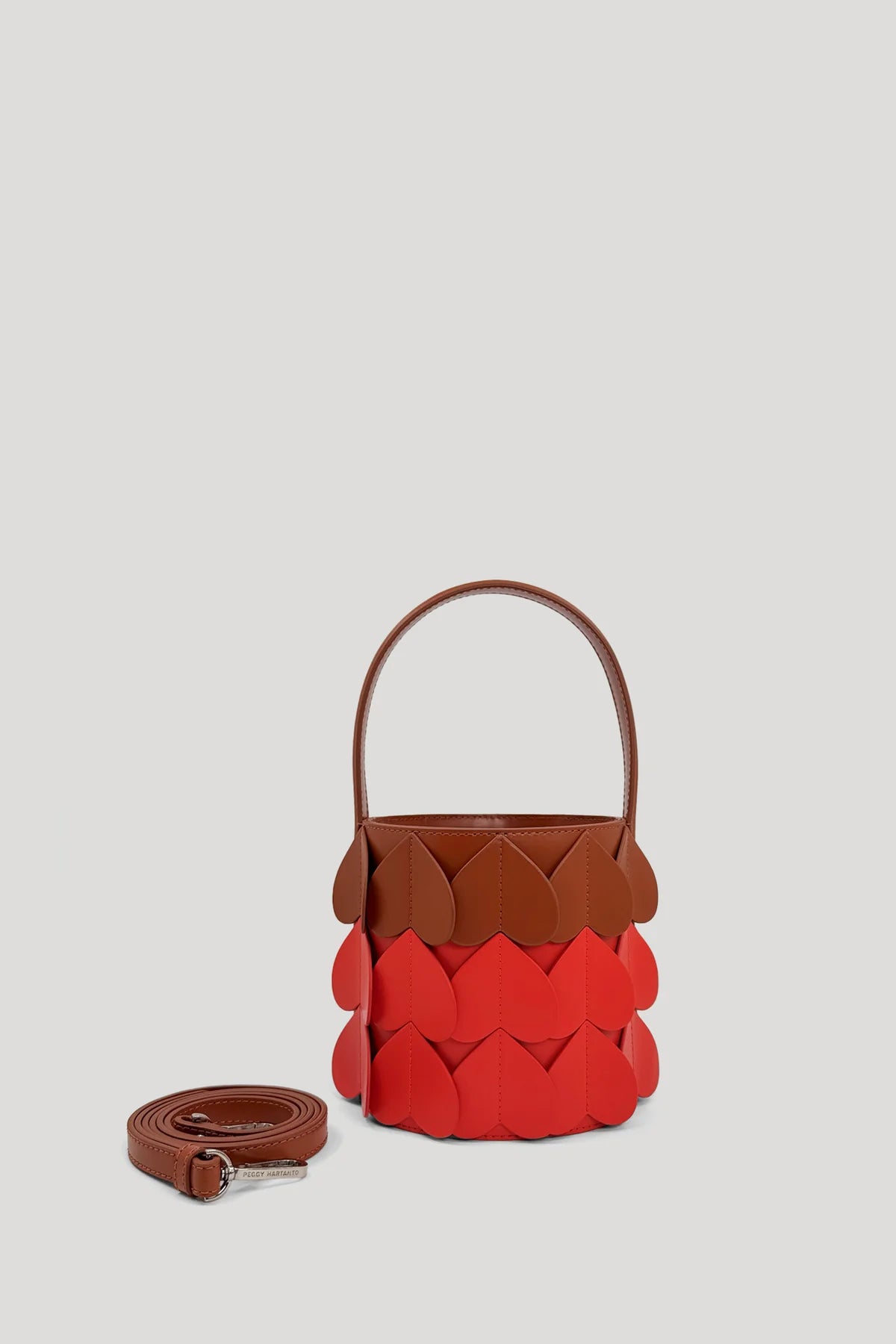 Tan Cinnabar Red Whirlpool Bucket Bag