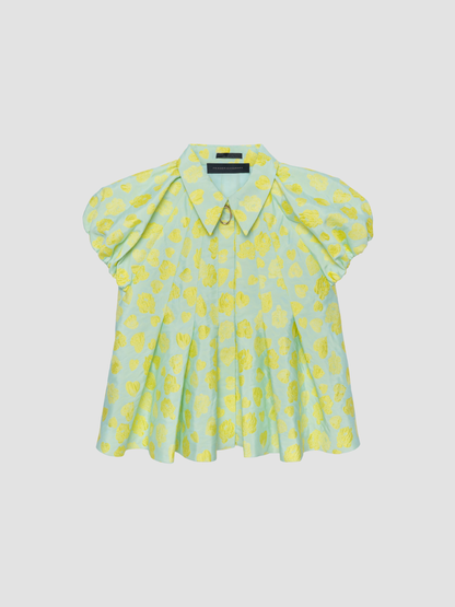Chartreuse Heart Cloque Raglan Puff Sleeve Top
