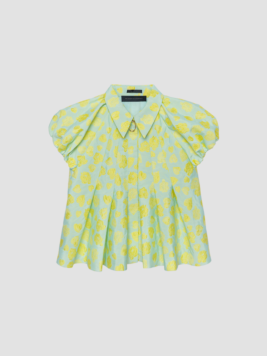 Chartreuse Heart Cloque Raglan Puff Sleeve Top