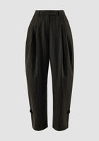 Brown stripe tuck wool wide pants