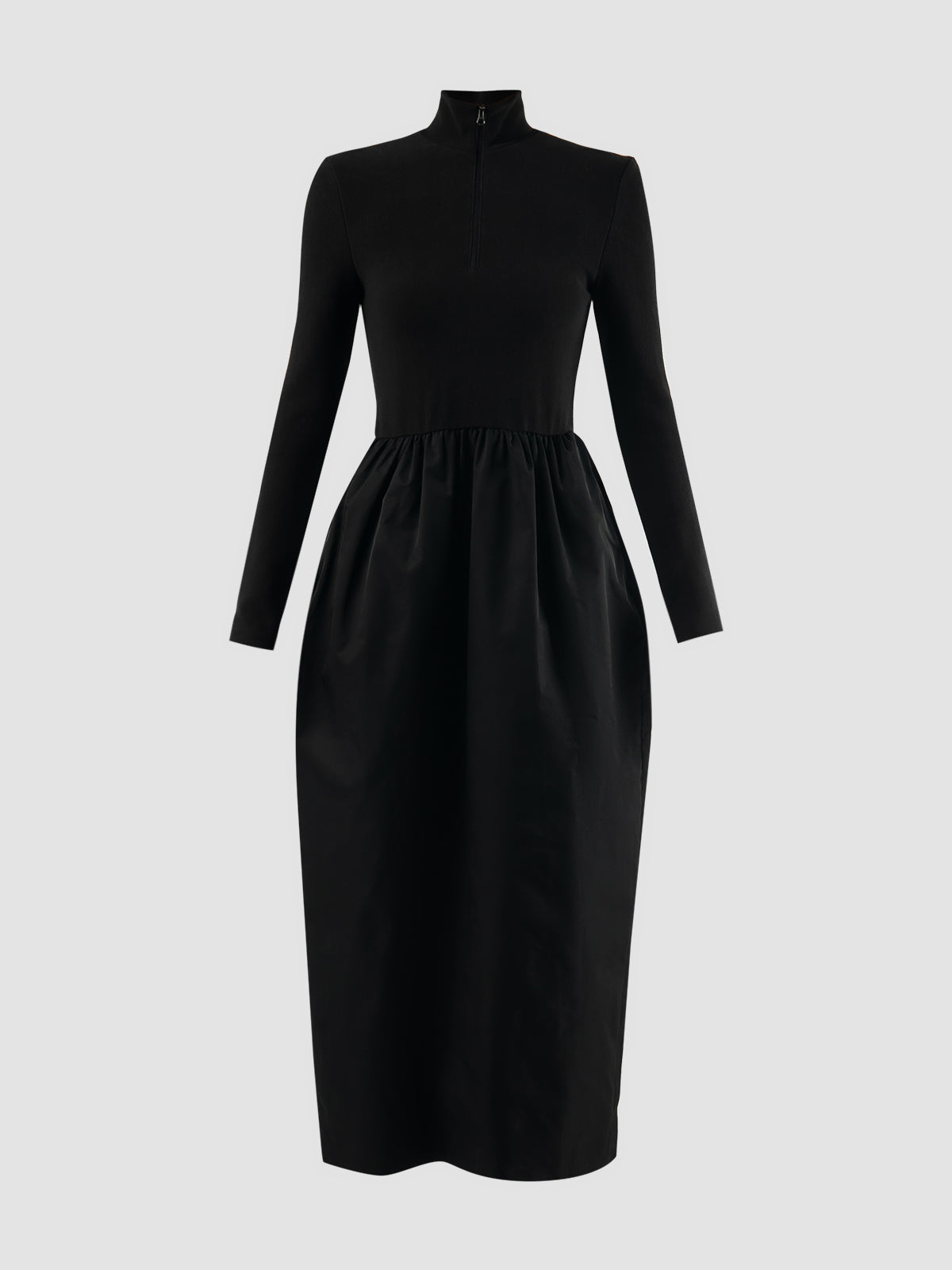 Black Half Zip-Up turtleneck midi dress