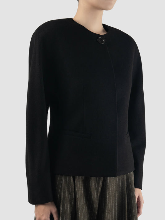 Black wool blend rounded shoulder jacket