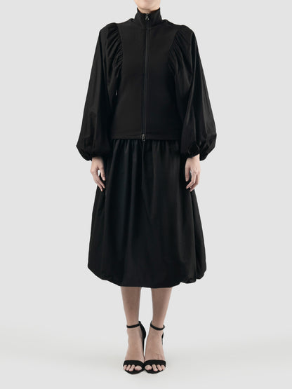 Black ribbed mock neck zip up jacket