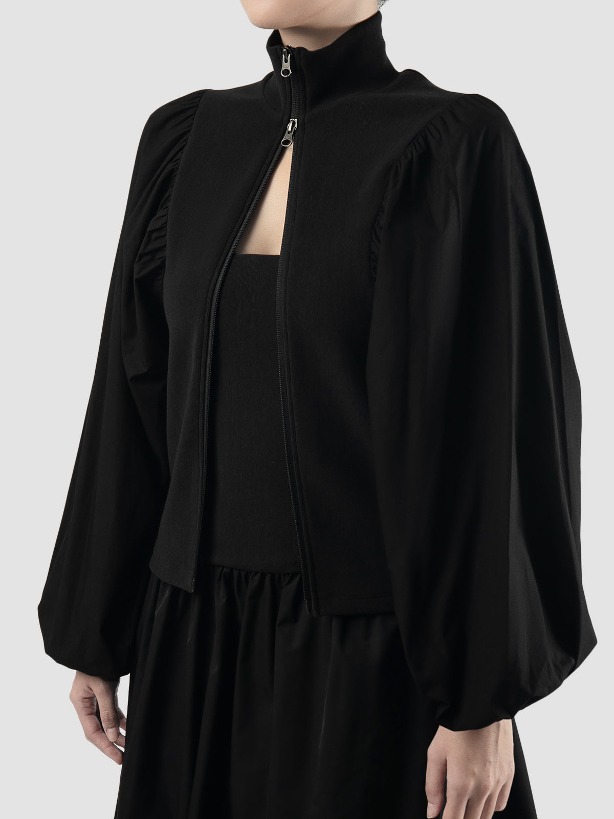 Black ribbed mock neck zip up jacket