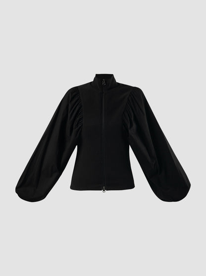 Black ribbed mock neck zip up jacket