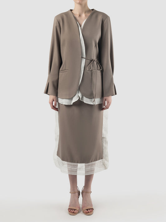 Brown Dove layered satin blazer
