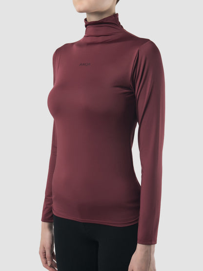 Burgundy turtleneck long-sleeved inner top