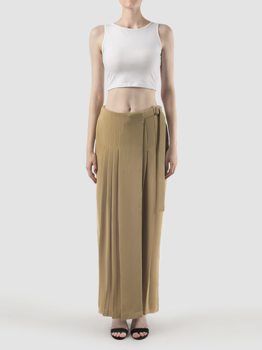 Gold Fen pleated-wrap wide-leg pants