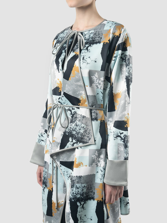 Cloud mist blue Fen outerwear with abstract prints