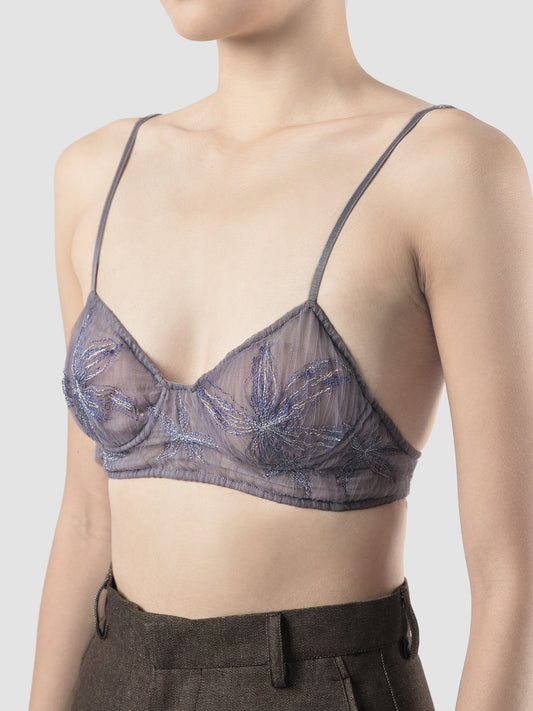 Gorden sheer lilac bralette with lilac-silver embroidery