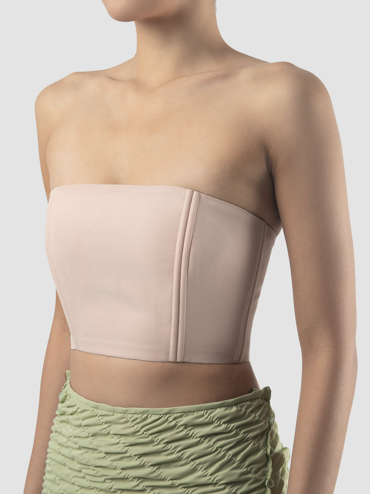 Baby pink bustier bandeau with floral zipper