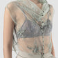 Gorden sheer green high neck blouse with green-silver embroidery
