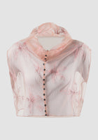 Gorden sheer pink high neck blouse with pink-silver embroidery