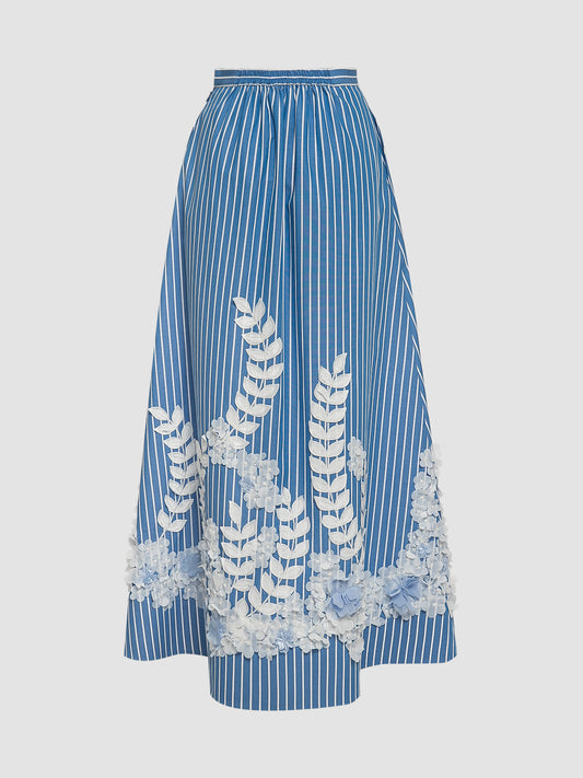 Blue-white 3D Flower maxi skirt