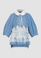 Blue Line White 3D Flower Collar Shirt