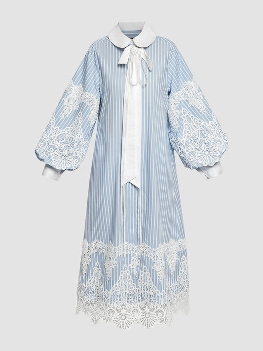 Blue white long tunic with baroque collar