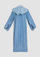 Blue stripes long-sleeved tunic with 3D flowers
