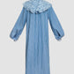 Blue stripes long-sleeved tunic with 3D flowers