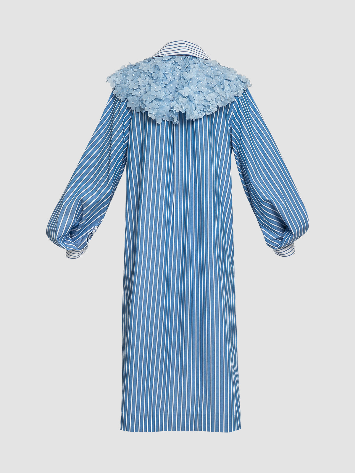 Blue stripes long-sleeved tunic with 3D flowers