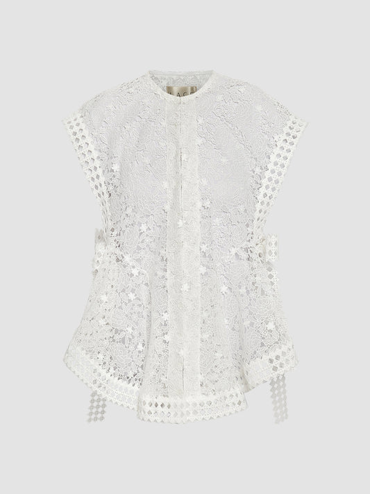 White lace Flower peplum vest
