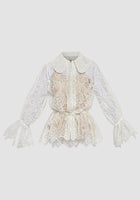 White lace Flower outer with gathered waist