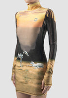 Yellow sunset Dall-E Print high neck mini dress