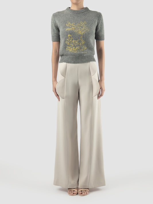 Grey embroidered cropped sweater