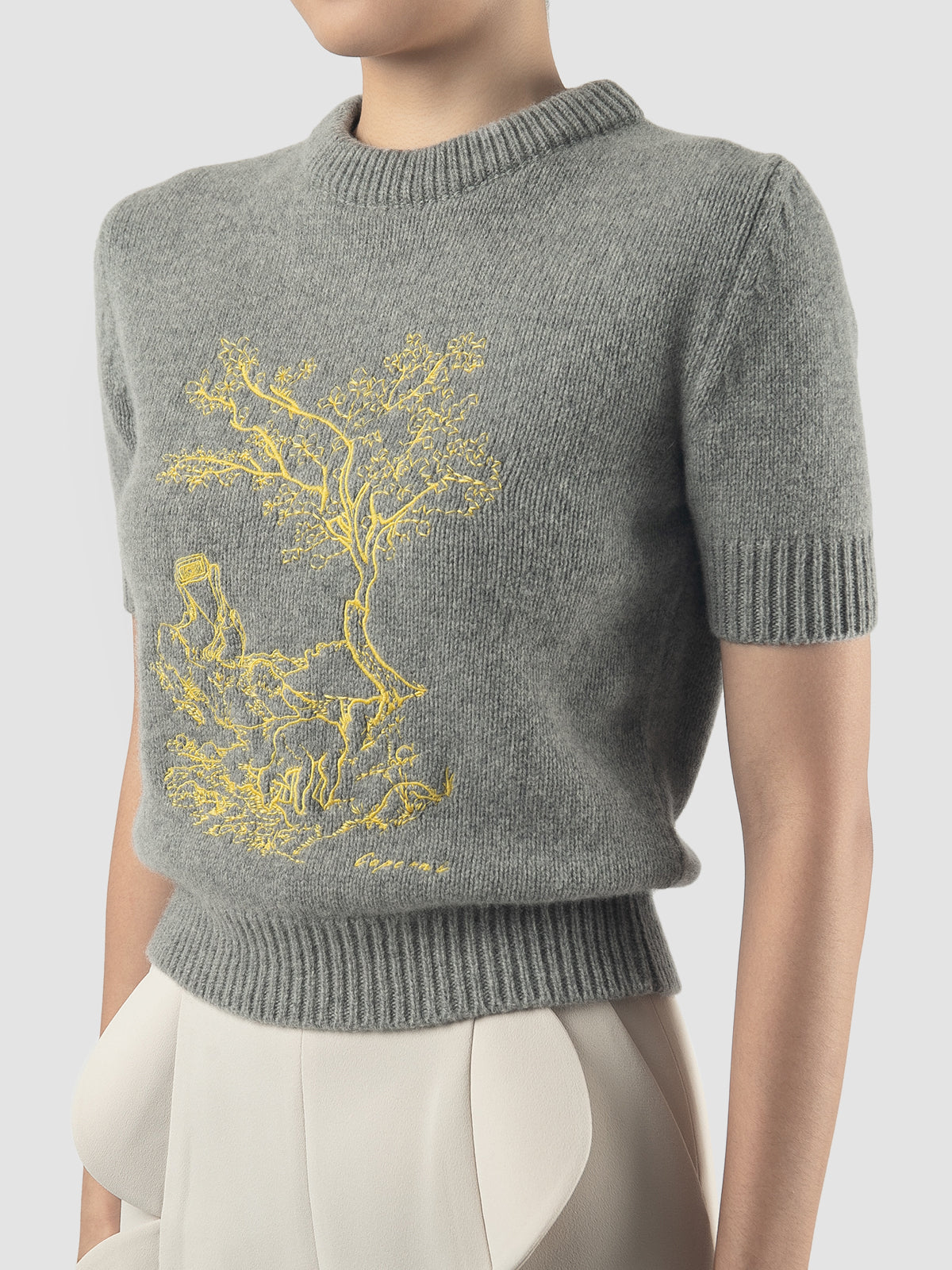 Grey embroidered cropped sweater