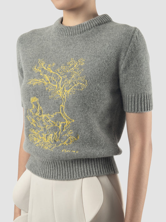 Grey embroidered cropped sweater