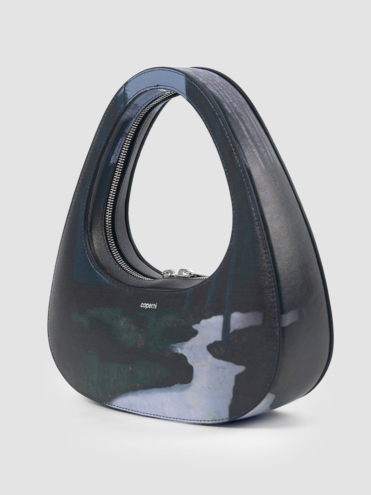 Midnight black printed Baguette Swipe bag