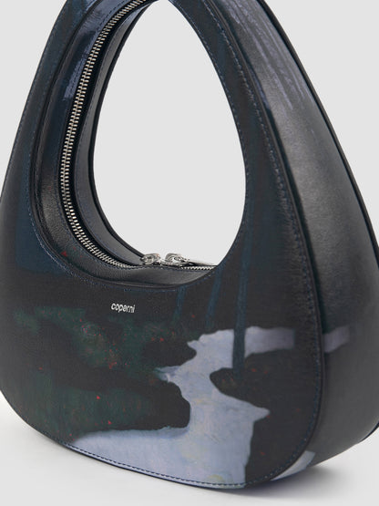 Midnight black printed Baguette Swipe bag