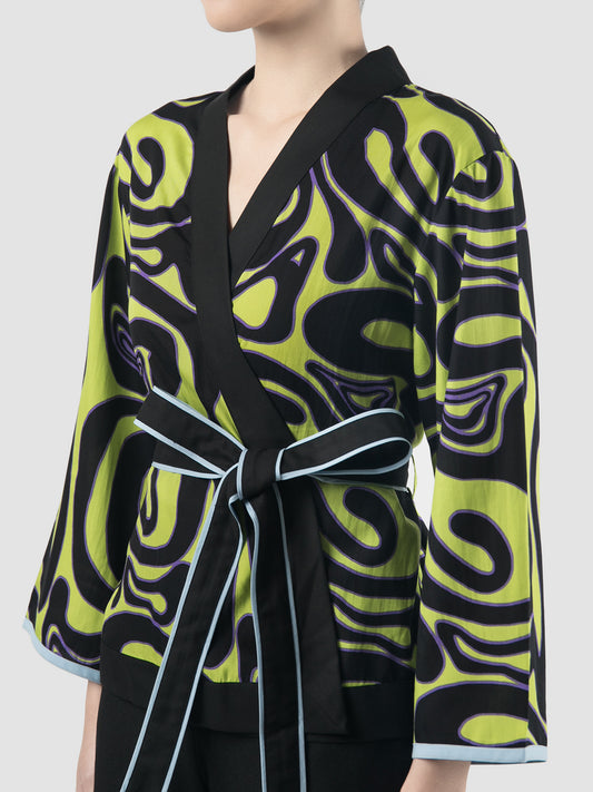 Green Ansel kimono with Swirll pattern