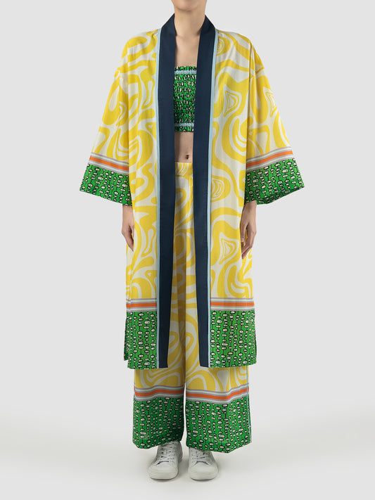 Multicolored Flo kimono with swirl pattern