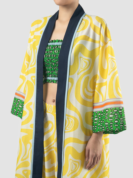 Multicolored Flo kimono with swirl pattern