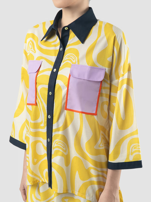 Multicolored Althea long-sleeved shirt with swirl pattern