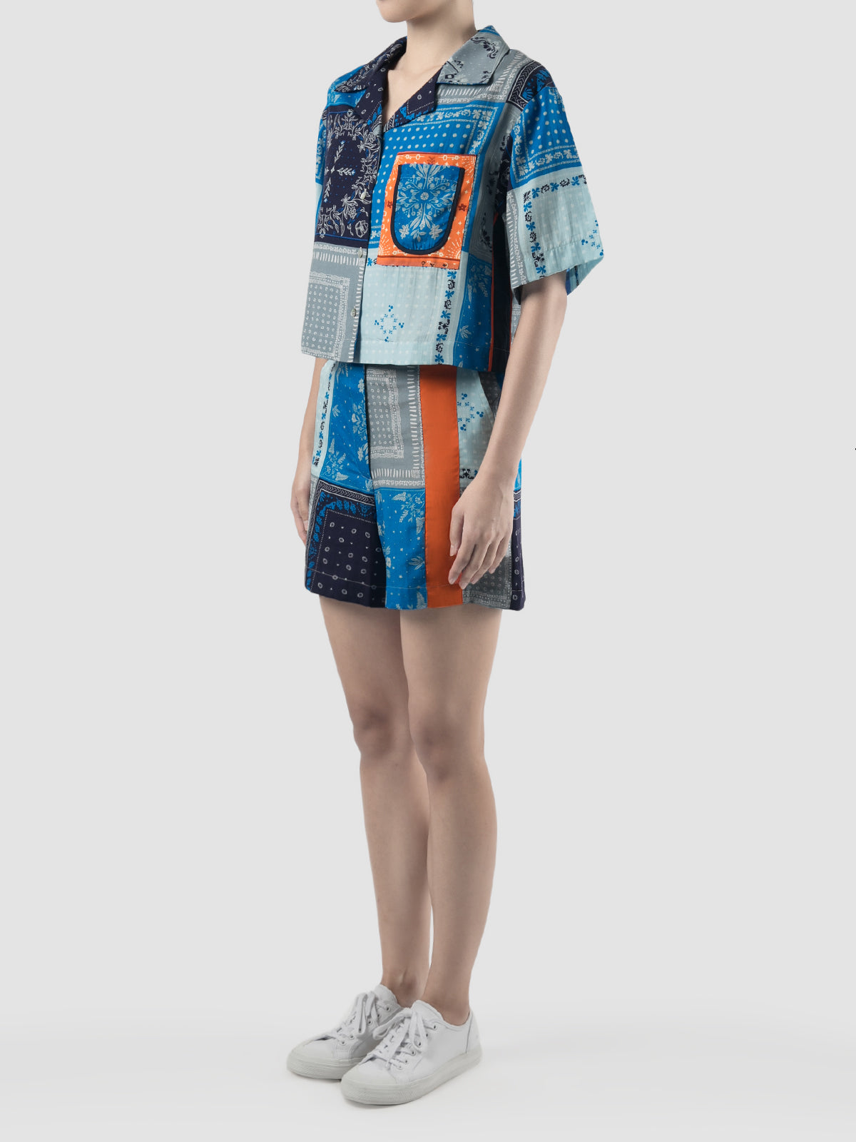 Kai navy bandana cropped short-sleeved shirt