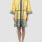 Yellow Althea shirt-dress with swirl pattern