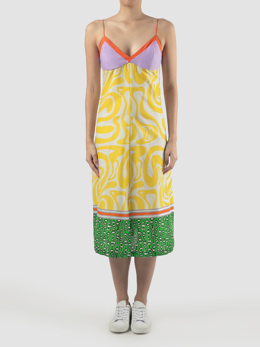 Multicolored Flo midi dress with swirl pattern