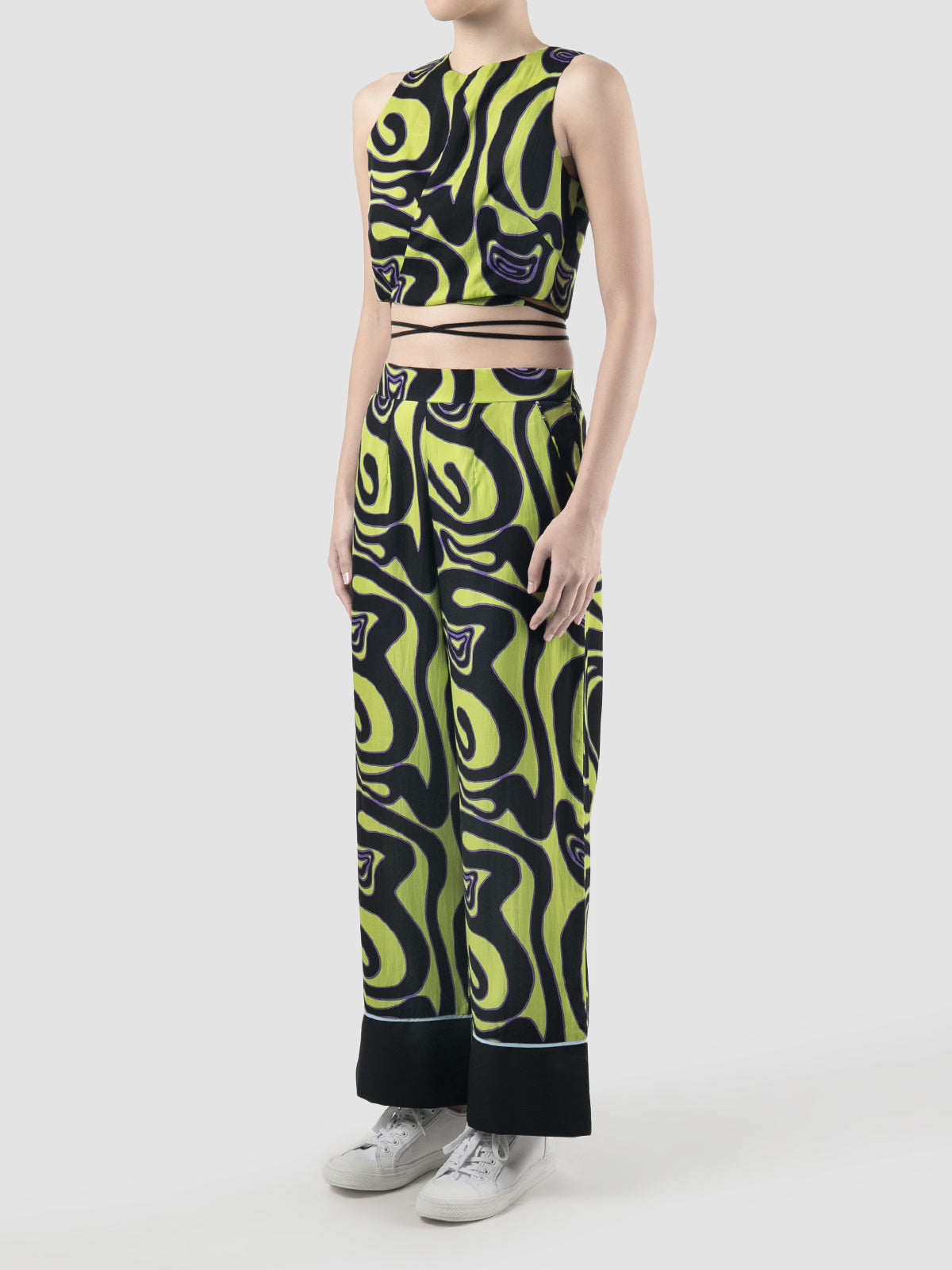 Green Ansel sleeveless cropped top with Swirll pattern