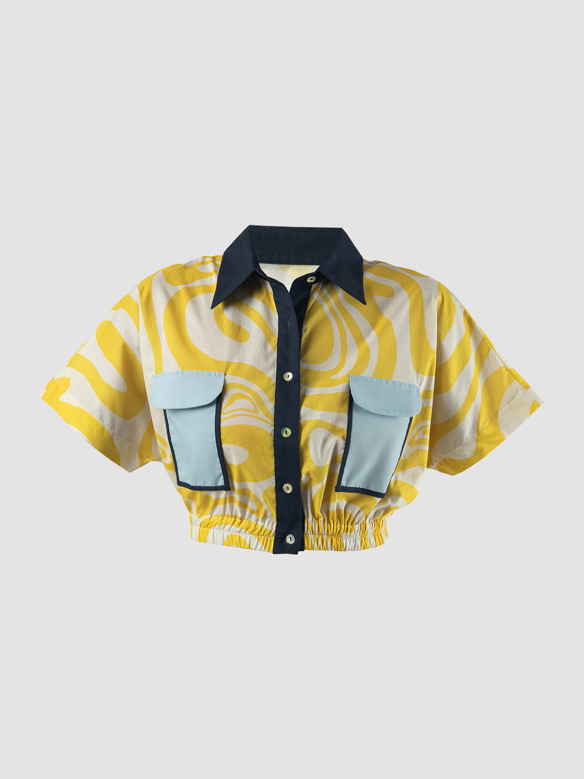 Yellow Edna crop shirt with swirl pattern