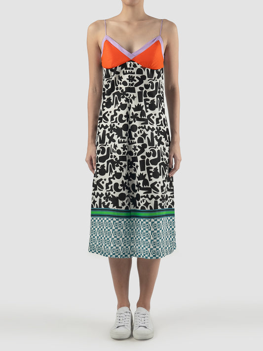 Multicolored Flo midi dress with doodle pattern