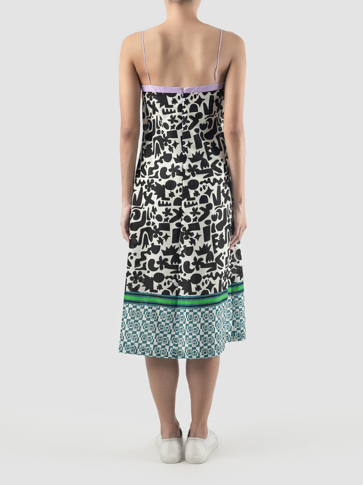 Multicolored Flo midi dress with doodle pattern