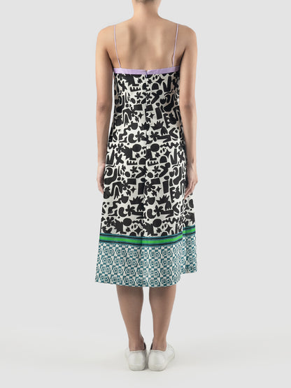 Multicolored Flo midi dress with doodle pattern
